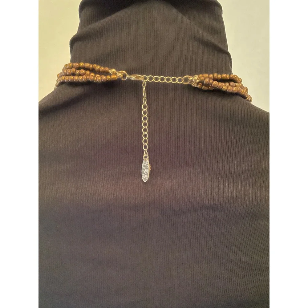 Jules B Womens Multi Strand Statement Necklace Animal Print Iridescent Gold Tone